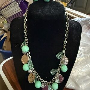 Paparazzi Green and Gold Necklace with Cascading Beads